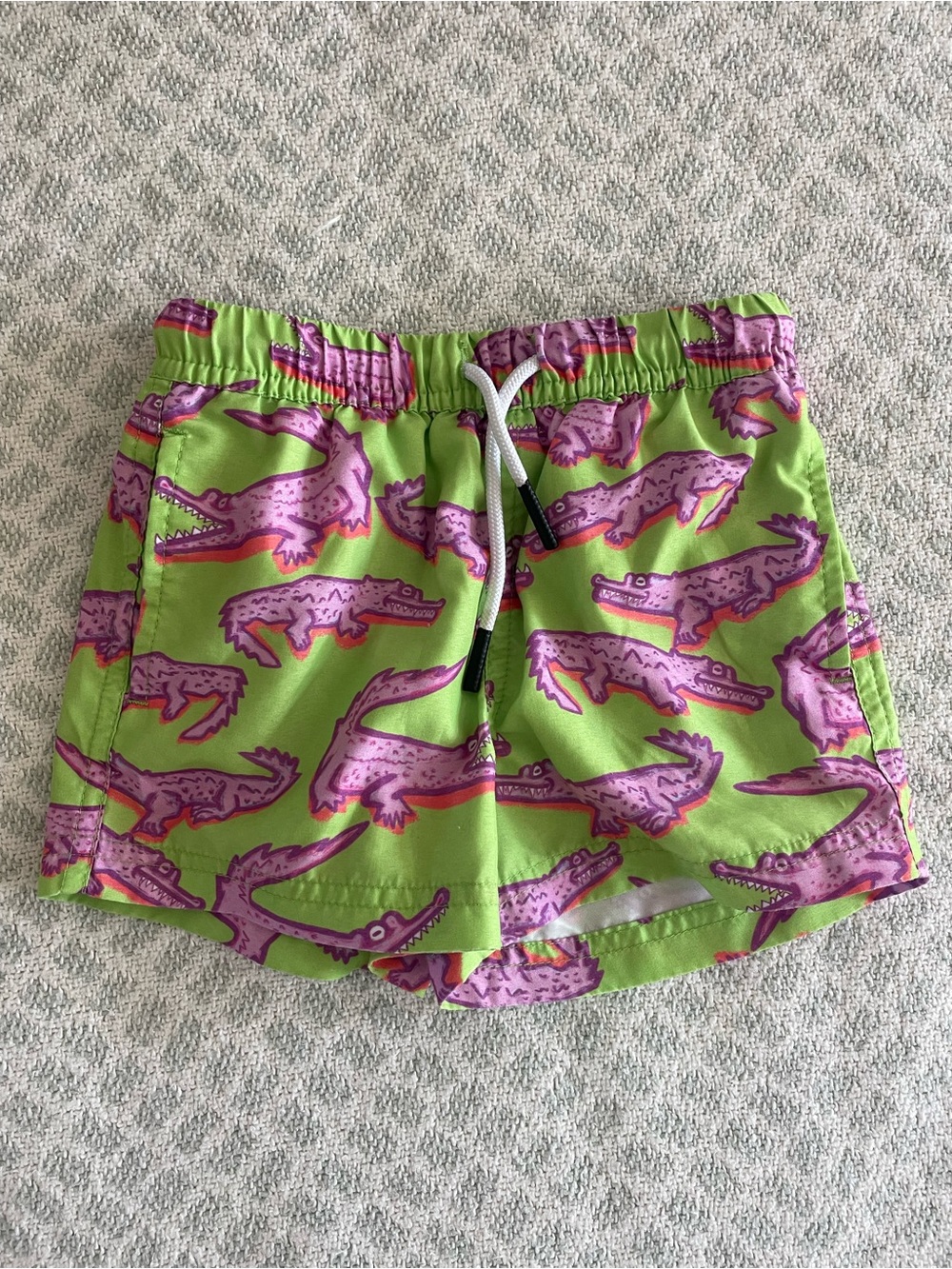 Green Swim Trunks with Pink Crocodile Print